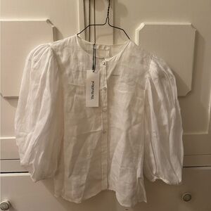 Chloe White Button-Down Blouse with Puff Sleeves
